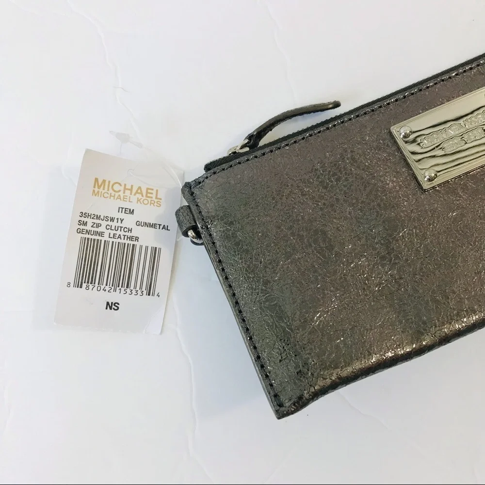 MICHAEL KORS Gunmetal Small Zip Wristlet